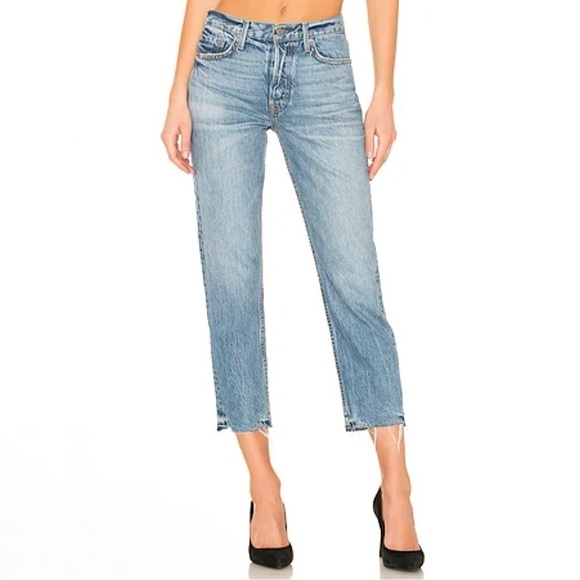 GRLFRND Helena High Waist Straight Leg Rigid Denim Raw Hem Ankle Jean Giulia 27 - Picture 1 of 16